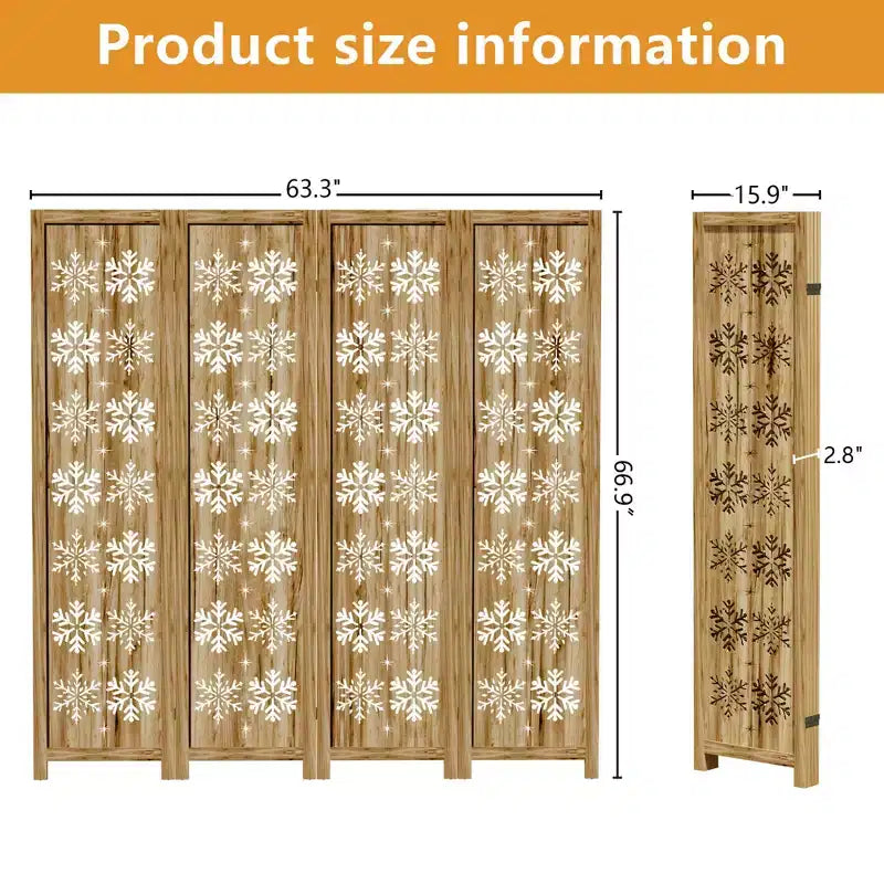 63*67 in Wood Room Divider Folding Privacy Screen Freestanding Partition for Indoor, 4-Panels, Brown