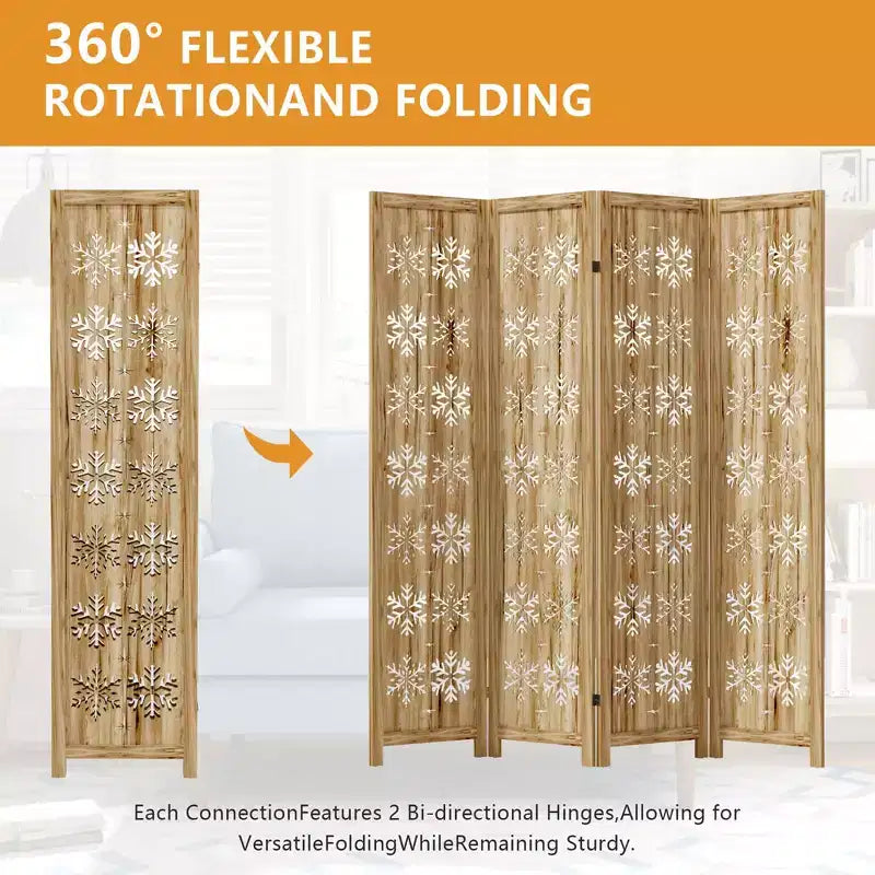 63*67 in Wood Room Divider Folding Privacy Screen Freestanding Partition for Indoor, 4-Panels, Brown