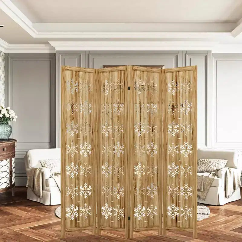 63*67 in Wood Room Divider Folding Privacy Screen Freestanding Partition for Indoor, 4-Panels, Brown