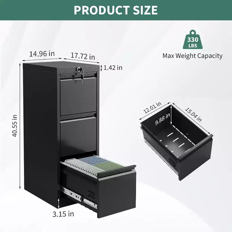 103 Rolling Storage Cabinet with Lock, Workbench & Adjustable Shelf, Mobile Tool Chest for Garage, Shop, Office, Black