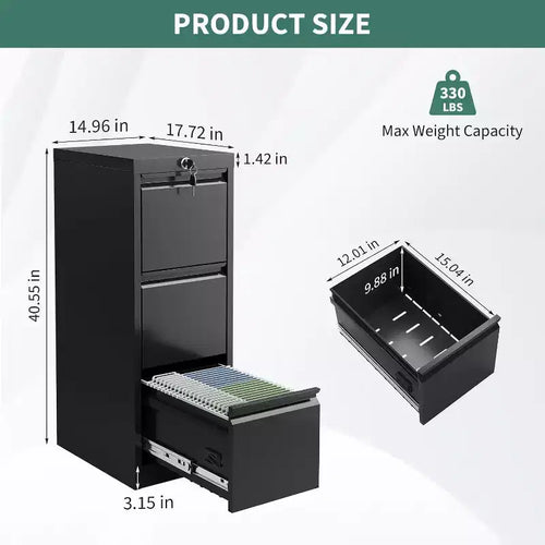 103 Rolling Storage Cabinet with Lock, Workbench & Adjustable Shelf, Mobile Tool Chest for Garage, Shop, Office, Black