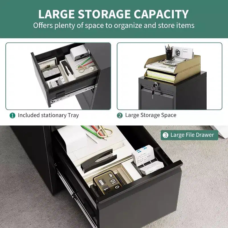 103 Rolling Storage Cabinet with Lock, Workbench & Adjustable Shelf, Mobile Tool Chest for Garage, Shop, Office, Black