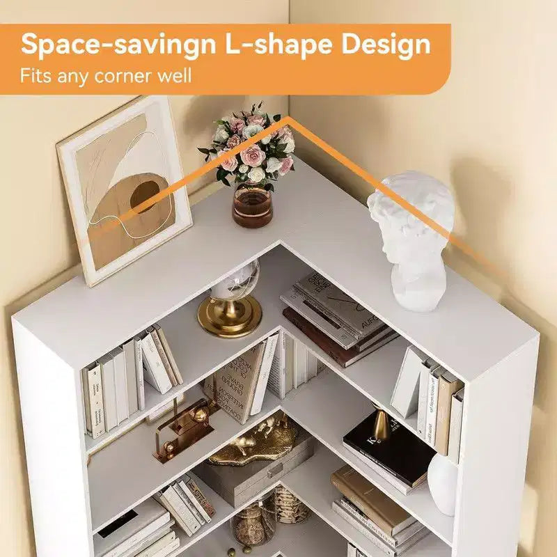 6 Tier Industrial Corner Bookshelf, L Shaped Bookcase with Baffles and Shelves, Large Storage Display Unit for Living Room, Home Office