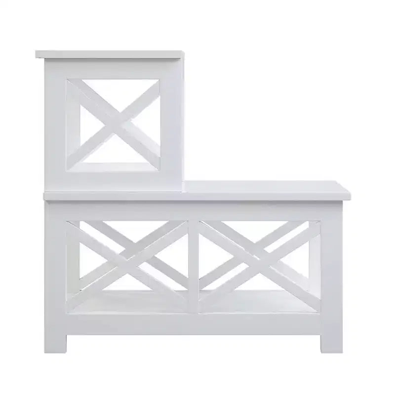 2 Step Chairside End Table with Chic L Shape Design and X Frame Sides, Multi Tier Storage Shelves for Living Room or Den Use